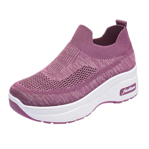 Baskets compensées pour femme en tricot respirant : chaussures de marche légères et décontractées
