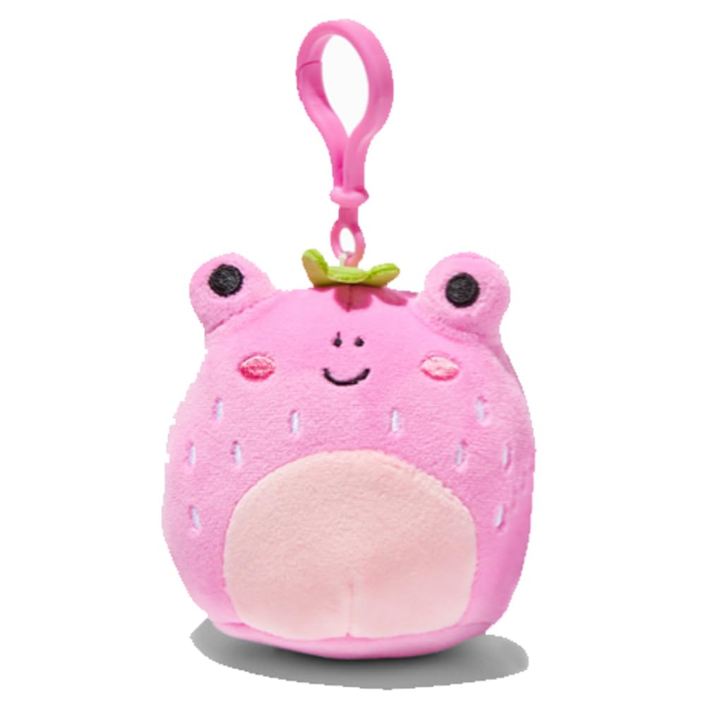 Squishmallows Official Kellytoy 3.5 Inch Clip On Bag Keychain Backpack Clips Collectible Pillow Animal (Adabelle Strawberry Frog)