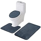 Feivea Bath Rug Mat Luxury 3-Piece Memory Foam Non-Slip Absorbent Embossed Memory Foam Set, Soft Thick Comfortable Bathroom Rug + U-Shaped Contour Rug+ Toilet Lid Cover Shell, Dark Gray