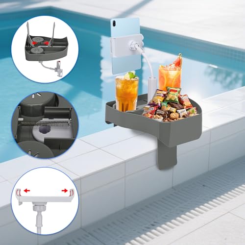aleawol 3-in-1 Getränkehalter Pool Verstellbarer Whirlpool Tablett mit Getränkehalter und Telefonständer Multifunktionales Whirlpool Zubehör für Outdoor Pool Spa