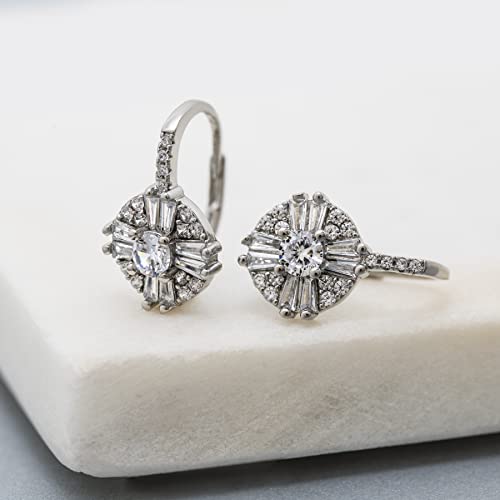 Women's Earrings - 925 Sterling Silver Brilliant Crystal Cluster Drop Dangle Earrings3