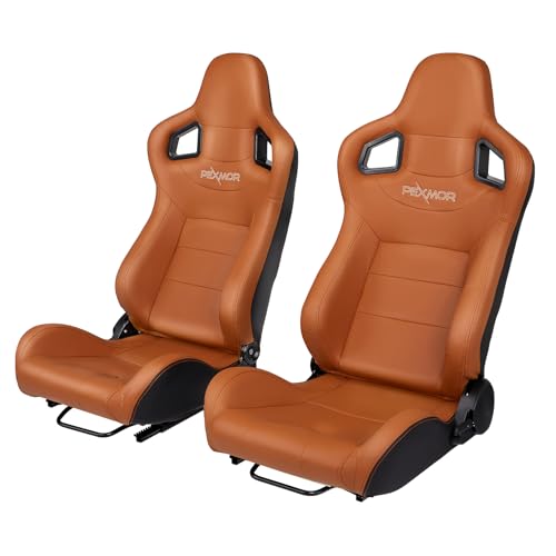 PEXMOR 2 Pcs Reclinable Universal Racing Bucket Seats w/Dual Slider, PU & Carbon Leather Adjustable Race Seats for Cars, Driver and Passenger Side, 21.5' W X 21.5' D X 38'H