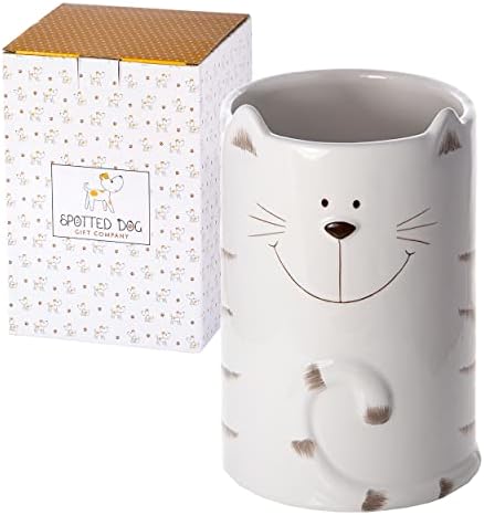SPOTTED DOG GIFT COMPANY Cat Utensil Holder, Ceramic Utensil Croc...