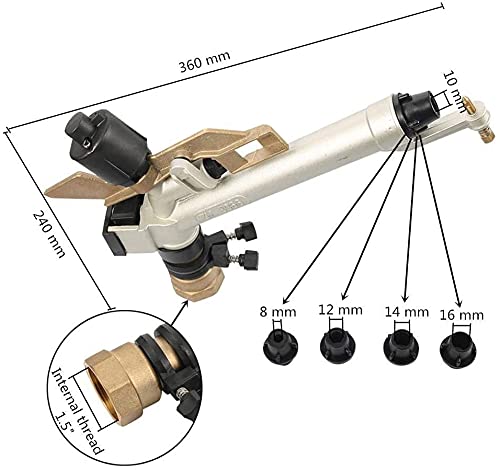 Irrigatore da Giardino Irrigazione Prato Automatico Agricolo Frutteto Prato Grande Gamma di Copertura Irrigazione Pioggia Pistola 1.5 "Interfaccia Filettatura Femmina Lunga Distanza di Spruzzo Pisto