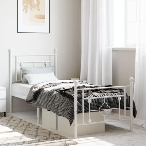 Keyroto Cama de hierro forjado de matrimonio con estructura de cama de hierro forjado con cabecero y piecero, metal blanco, 80 x 200 cm