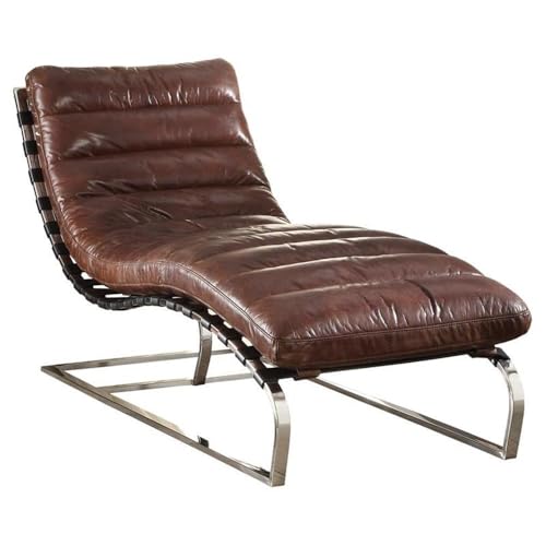 Acme Qortini Chaise in Vintage Dark Brown Top...