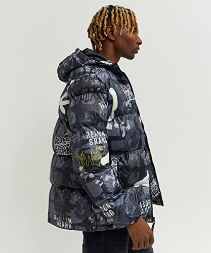 Reason Jackets For Men, Warm Insulated Travel Windbreaker, Popeye Wham Allover Print Winter Puffer Jacket (Grey,Size L) #TOP3