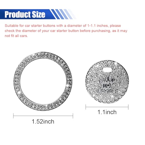 Image of KITUREK Bling Crystal Car Engine Start Ring Sticker, White2 | Rhinestone Push Start Button Decorative Cover, Anti-Scratch Key Ignition & Knob Bling Ring Car Interior Accessories for Women