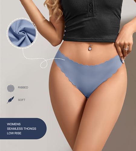 Image of SHARICCA Womens Seamless Thongs No Show Underwear Soft Ribbed Invisible Panties Wave Edge Multi Pack
