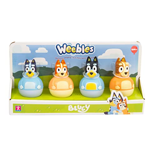 WEEBLES - Bluey 4 Pack, muñecos de la Serie Infantil con la Familia de Bluey, Bingo, Chilli y Bandit, Figuras Que se tambalean y no se Caen, Juguete Seguro para niños Desde 1 año, Famosa (WEU02000)