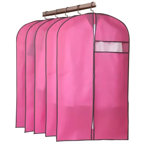 5 Pack Gray Garment Bags - Waterproof Dustproof Non-Woven Fabric with Zipper Clear Window 60x105cm 24x41in for Travel