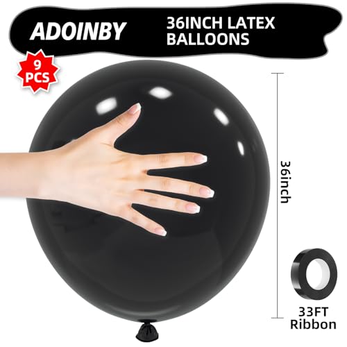 Image of 36 Inch Black Balloons - 9Pcs Giant Black Balloons Jumbo Large Thick Big Latex Balloons for Birthday Baby Shower Wedding Anniversary Graduation Photo Shoot Christmas New Year Party Decorations