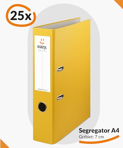 Segregatory Biurowe Eazy na Dokumenty A4 - Grzbiet 7 cm - 25x Segregator w Dowolnym Kolorze (Żółty)