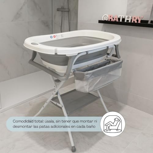 Miniatura 9 de Bathby Bañera Plegable De Bebé Y Con Soporte De Patas Antideslizantes Portátil Tubo De Desagüe Cesta Para Juguetes Y Organizador Lateral Para Champú Ligera, Compacta Y Segura Para Baño Gris