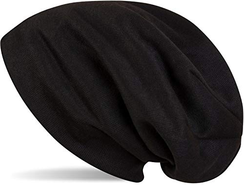styleBREAKER warme Feinstrick Beanie Mütze mit sehr weichem Fleece Innenfutter, Longbeanie unifarben, Unisex 04024092, Farbe:Schwarz