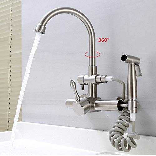 Robinet de cuisine mural premium en acier inoxydable 304 chaud et froid