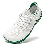 HOBIBEAR Unisex Wide Barefoot Minimalist Shoes for Womens Mens Zero Drop Shoes Lightweight(White-Green,Women11/Men10)