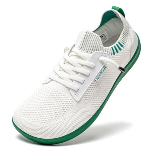 HOBIBEAR Unisex Wide Barefoot Minimalist Shoes for Womens Mens Zero Drop Shoes Lightweight(White-Green,Women10/Men9)
