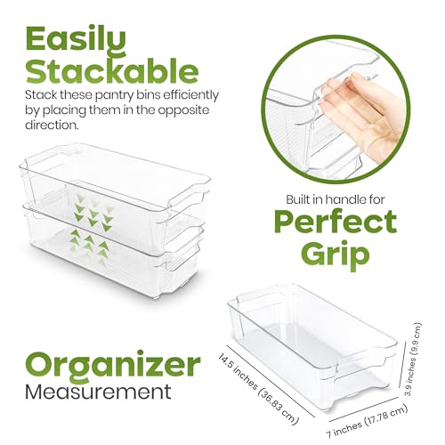 Utopia Home - Fridge & Refrigerator Organizer Bins (8 Pack), Clear Stackable Durable Plastic Storage Containers with Easy Grip Handles for Pantry, Kitchen Cabinets & Countertops