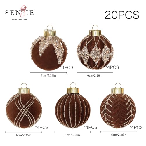 Image of 20PCS Velvet Ornaments for Christmas Tree, 2.36INCH Glitter Flocked Christmas Ornaments Decorations Balls Set Decor