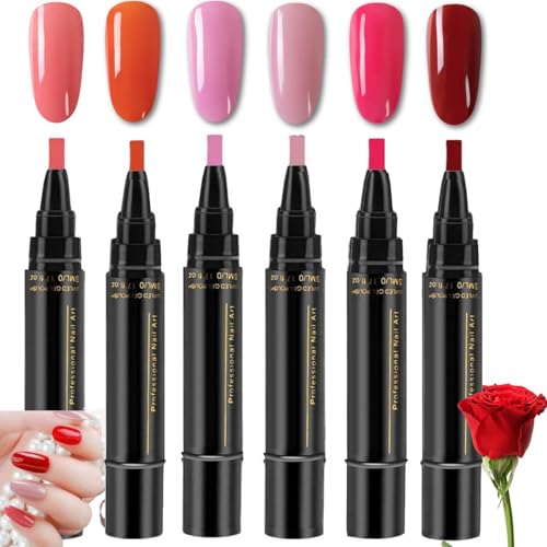 6 Colors Nail Polish Pens,Nail Art Pens Set,3 In 1 Nail Polish Pen,One Step Nail Gel Pen Brush for Nail Art DIY,Nail Gel Painting Pen Nail A/rt,Na/il Varnish Pens for Real Na/il,Na/il Pens Ge/l Polish