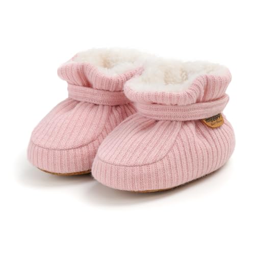 Baby Boys Girls Thermal Cotton Booties Non Skid Soft Sock Boots Infant Slippers Newborn First Walker Crib Shoes Pink 12CM