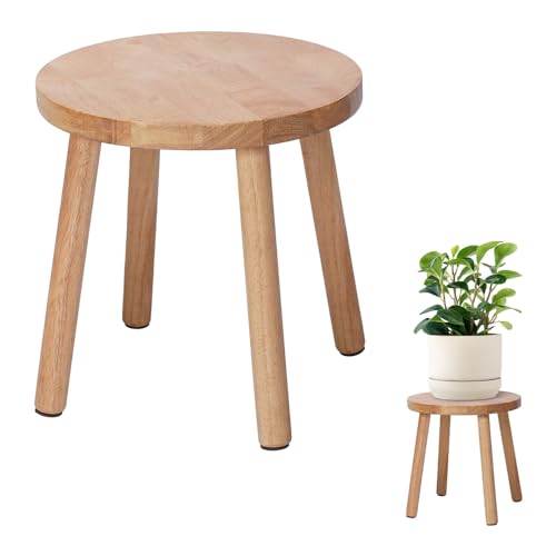 AN68 11.8" Wooden Stool Small Round, Solid Wood Plant Stand Indoor, Mini Wood Side Table for Living Room Bedroom Bathroom, Rustic Farmhouse Decorative Stool (Natural) by AN68 - Used condition - US$25.00