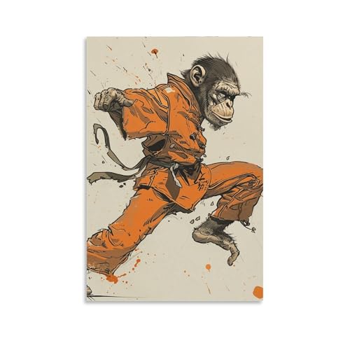 Toile murale à suspendre singe en chemise orange pour déco esthétique