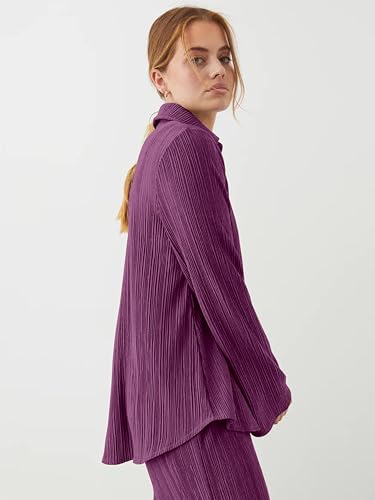 Image of TRENDMALLS Women's Cotton Blend Long Sleeves Shirt with Trouser Co Ords Set for Women