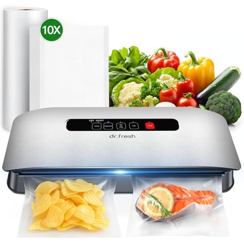 Vacuum Sealer for Food, Food Saver Vacuum Sealer Machine with Moist/Dry Modes, Built-in Cutter, External Hose, Airtight Food Storage & Sous Vide, Includes 1 Bag Roll & 10 Pre-cut Bags