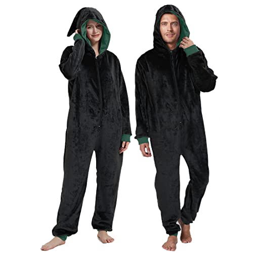 Unpifolov Men and Women Flannel Pajamas Four Magic College Styles Jumpsuit Couple Adult Sportswear Hooded Homewear