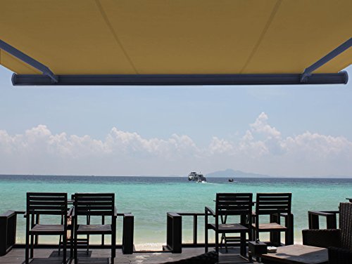 Prime Tech Elektrische zonneluifel met volledig cassette, zonnescherm met scharnierarm, 400 x 300 cm, grijs frame, doek beige-bruin, diverse maten - Afbeelding 5