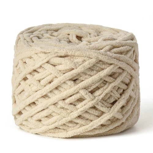 Image of Fluffy Chenille Chunky Yarn for Crocheting 100g(65.6yd) - Baby Yarn for Crocheting Soft - Velvet Yarn for Crochet Blanket - Amigurumi Crochet Yarns (Beige)