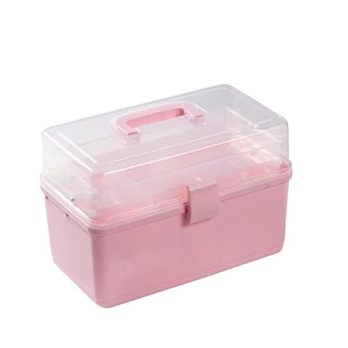 救急箱 薬箱 薬ケース お薬 箱 収納ケース 応急ボックス 収納ボックス 薬収納 取っ手付き 持ち運びしやすい おしゃれ 大容量 (ピンク,L)