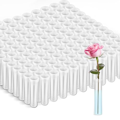 100 Pack 2.83inch Floral Water Tubes Plastic Flowers Vials Small Flower Water Holder with Cap for Flower Arrangements Decoration - Clear