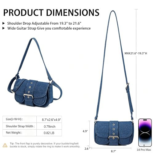 Image of Denim Crossbody Bags for Women,Blue Jean Hobo Shoulder Bag,Denim Messenger Bag