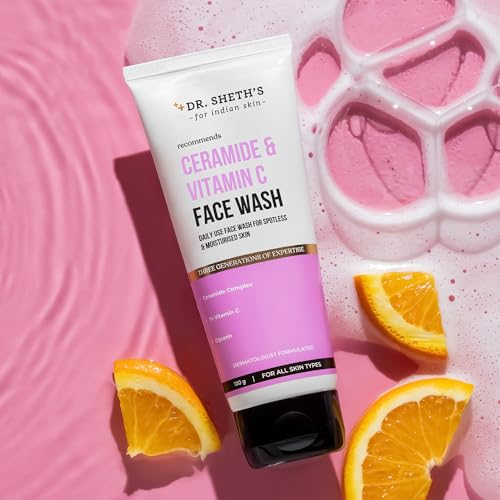 Dr. Sheth's Ceramide & Vitamin C Brightening Face Wash | Gently Cleanses, Hydrates & Reduces Dark Spots | For Normal, Oily & Combination Skin | For Men & Women | 100 mL