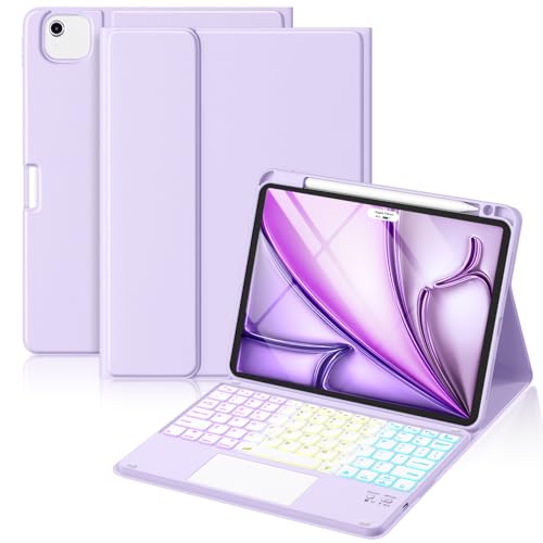 Hamile for iPad Air 11 Inch Case with Keyboard M3/M2 - Multi-Touch Trackpad 7 Colors Backlit Magnetic Stain Proof Folio Cover for iPad Air 5th 4th Generation & Pro 11-in 4th 3rd 2nd 1st Gen Purple