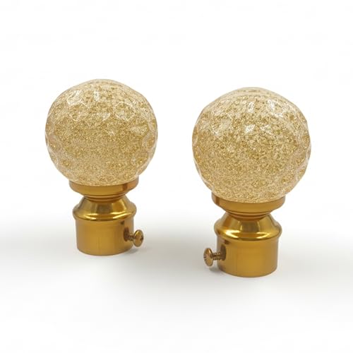 Image of Atlantic Curtain Rod Finials Set of 2, Decorative Textured Resin Globe Finials with Gold Finish for Standard Drapery Rods