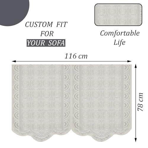 Image of Kuber Industries (Set of 4) Stylish & Durable Cotton Sofa Covers 2 Seater | Washable Sofa Protector /Mat & Slipcover for Hall, Living Room & Office | Plain Circle - Off White