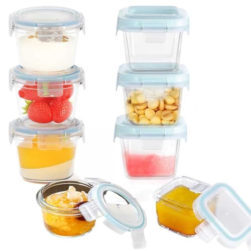 REDKNOT Juego de 8 recipientes de cristal con tapa para niños, herméticos, recipientes de almacenamiento herméticos, ensaladera, recipiente para sopa para llevar, recipiente redondo de cristal para