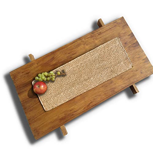 Image of Woven Placemats One Table Runner 36 Inches Long Rattan Placemat Rectangle Runners Natural Wicker Heavy Braided Straw Place Mats Braided Outdoor Placemats for Patio Table, 35.83 X 12.99inch
