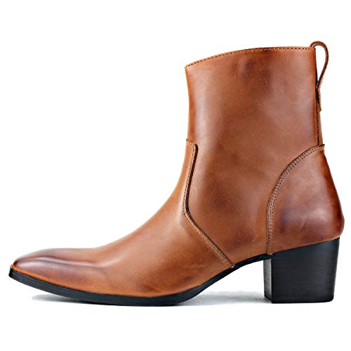 Dress Boot for Men Heels Casual Chelsea Combat Ankle Chukka Boots Zipper Black JY0022