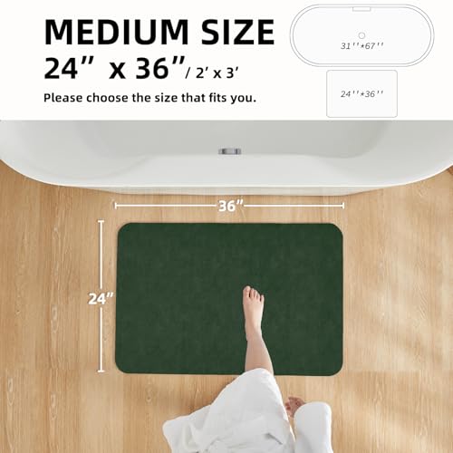 Bathroom Mat Quick Dry, Bathroom Rugs Non Slip Washable Thin Absorbent Bath Mat Fits Under Door Bathroom Floor Mat Perfect for Bath, Shower, or Sink 24"x36" Dark Green