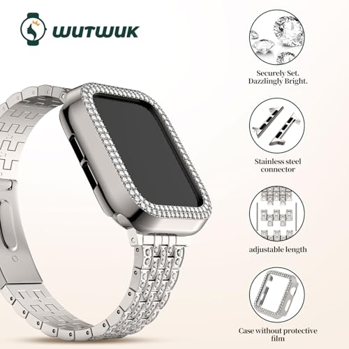 Image of wutwuk Diamond Band with Bling Case Compatible with Apple Watch Bands for Women 42mm, Sparkly Metal Strap with Crystal Protective Bumper for iWatch Series 11 10, Starlight