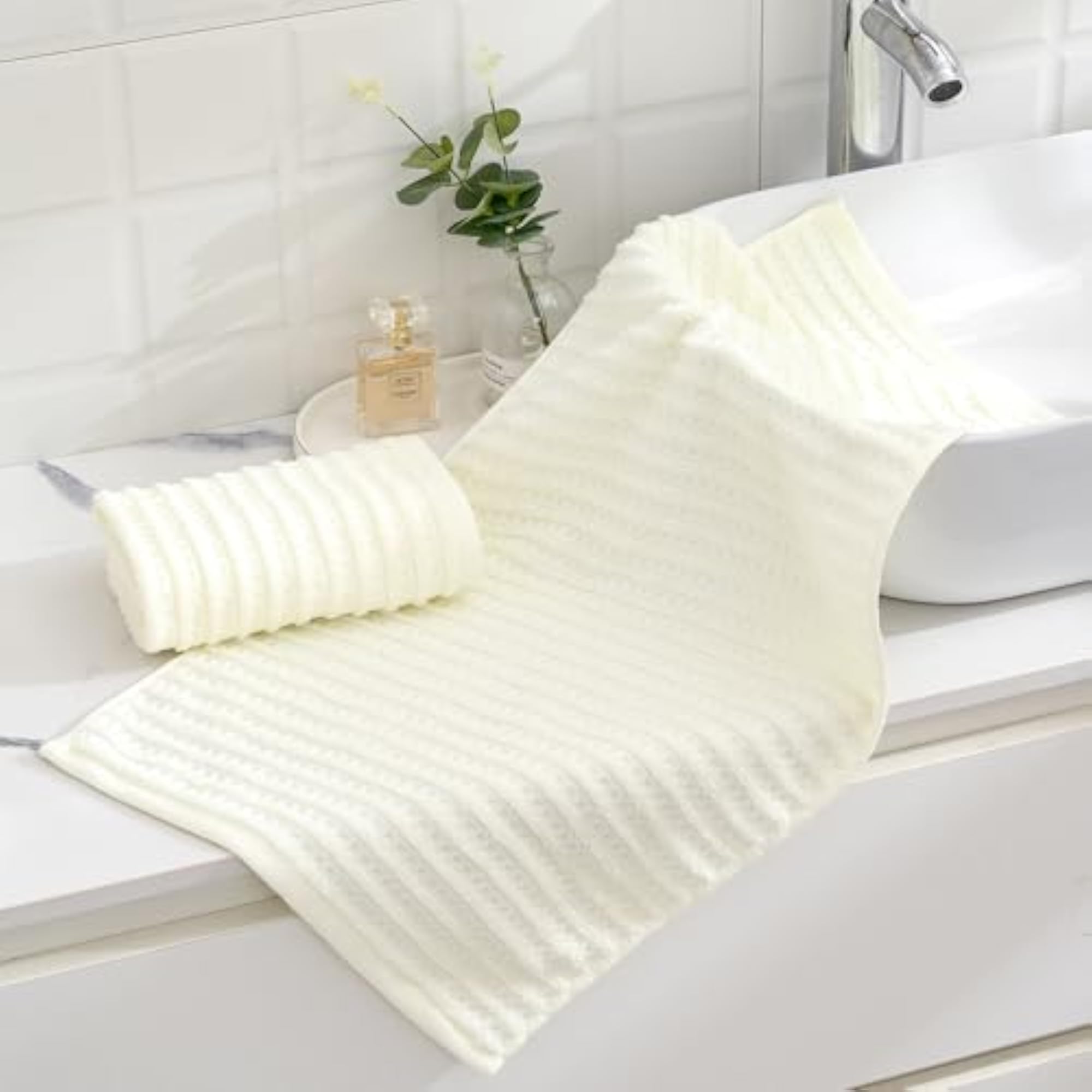 Premium 100% Cotton Waffle Weave Hand Towel Set, White