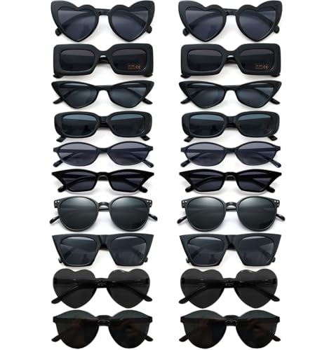Dwenarry Black Sunglasses Bulk Party Sunglasses Set Retro Funky Festival Multipack shades for Women 20 Pack