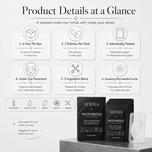 ADERA Under-Eye Microneedle Patches, Dissolving Under Eye Patches with Hyaluronic Acid & Peptides, Eye Masks with Retinol, Technology to Firm, Smooth & Plump Fine Lines & Wrinkles, 6 Pairs - Image 7