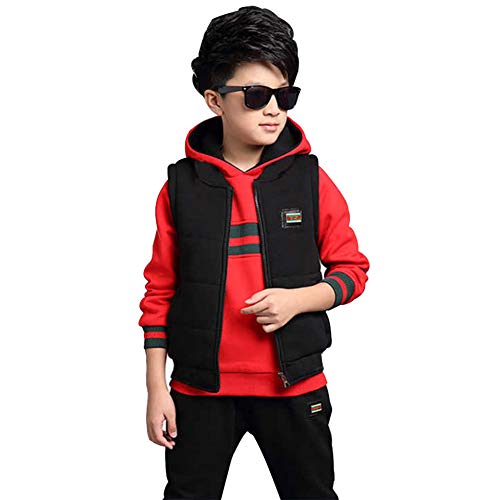 Preisvergleich Produktbild SXSHUN Kinder Mädchen Jungen Winter Trainingsanzug Jogginganzug Sportanzug 3tlg Bekleidungsset Sweatjacke + Hose + Weste, Rot, 122 / 128 (Etikettengröße:130)