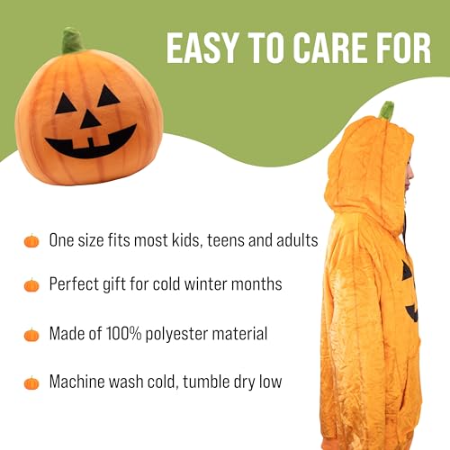 Image of Wearable Blanket Hoodie, 2-in-1 Oversized Hoodie Blanket Pillow, Long Sleeve Sweatshirt Pocket, Cozy Gift for Men and Women - Pumpkin